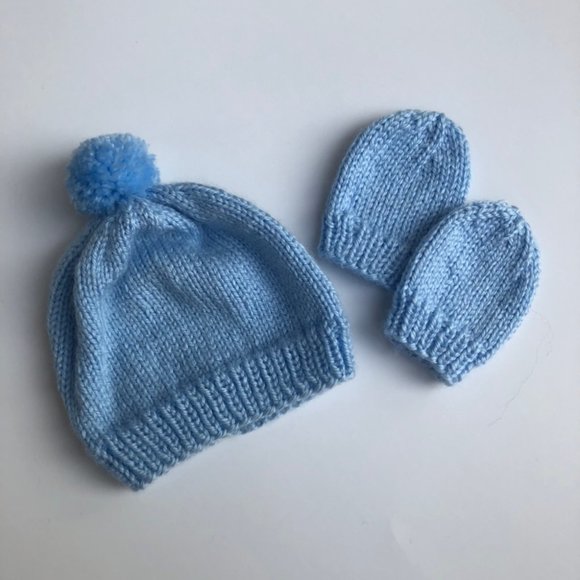 Baby Blue Hat & Mitten Set for Newborn - Picture 1 of 1